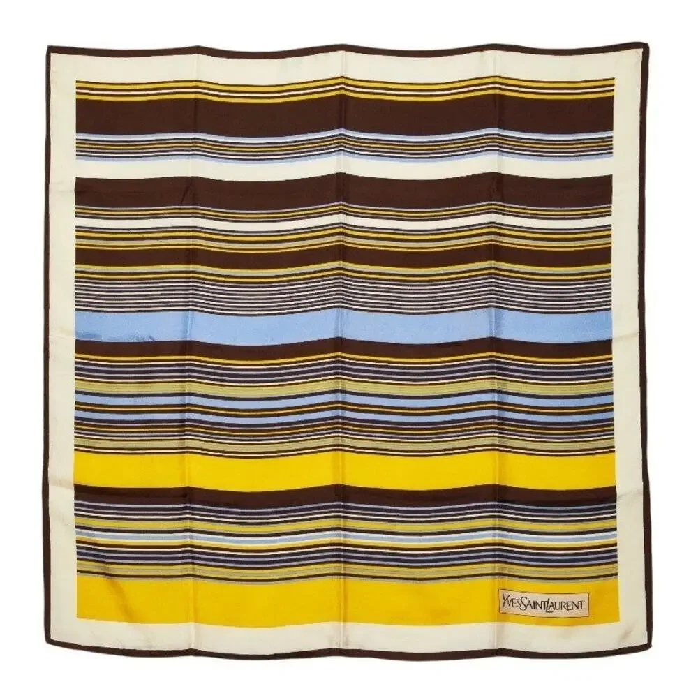 Saint Laurent Border Pattern Silk Scarf Brown